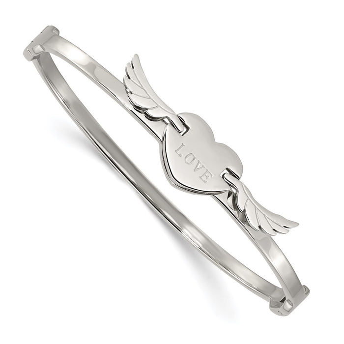 Chisel Brand Jewelry, Stainless Steel Polished/Moveable Heart with Wings Love Bracelet