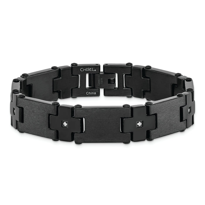 Chisel Brand Jewelry, Stainless Steel Brushed/Polished Black IP-plated with CZ 8in Men's Bracelet