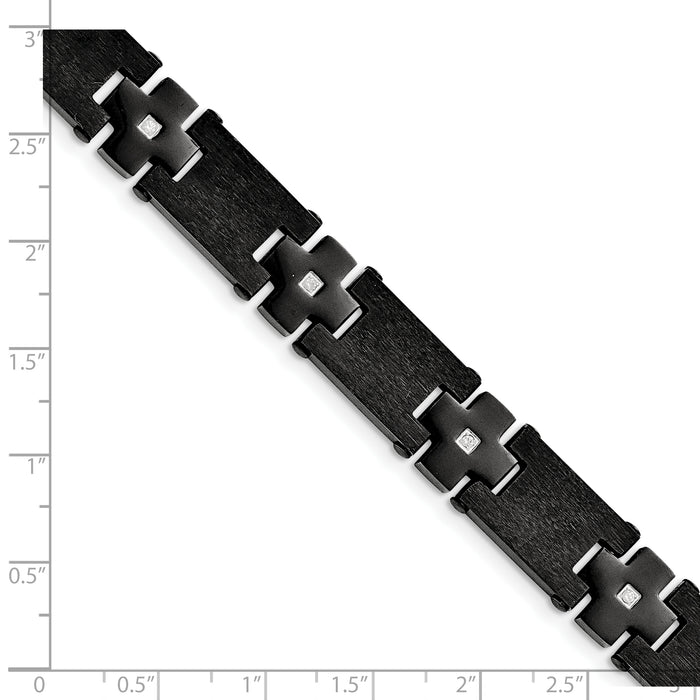 Chisel Brand Jewelry, Stainless Steel Brushed/Polished Black IP-plated with CZ 8in Men's Bracelet