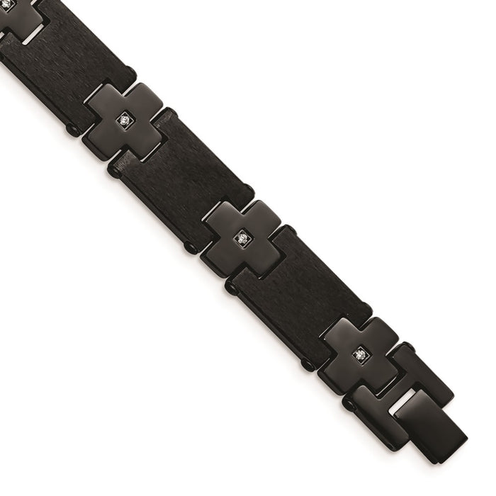 Chisel Brand Jewelry, Stainless Steel Brushed/Polished Black IP-plated with CZ 8in Men's Bracelet