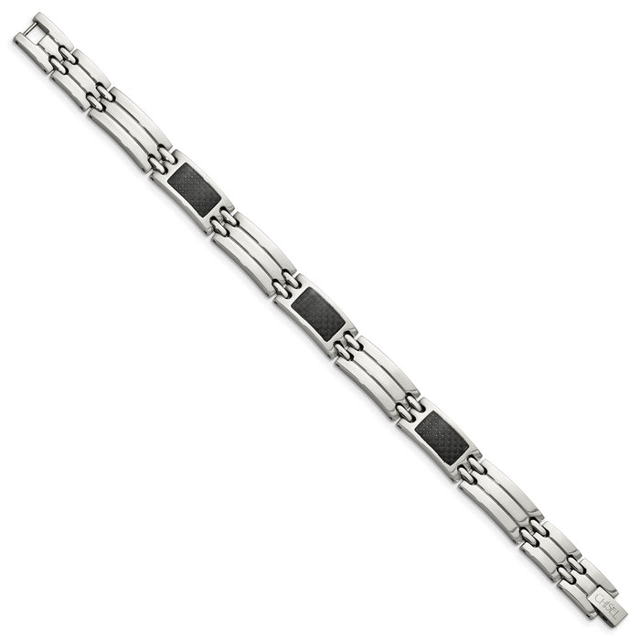 Chisel Brand Jewelry, Stainless Steel Brushed & Polished Black Carbon Fiber Inlay 8.5in Men's Bracelet