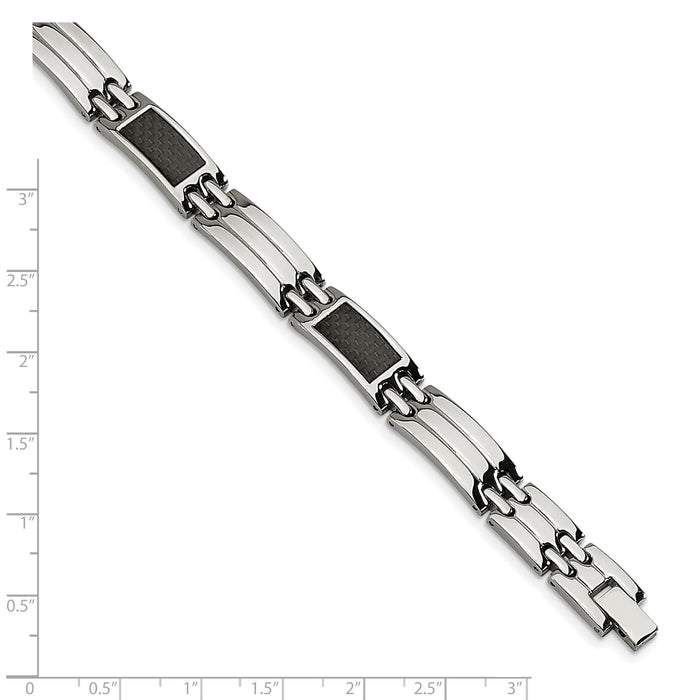 Chisel Brand Jewelry, Stainless Steel Brushed & Polished Black Carbon Fiber Inlay 8.5in Men's Bracelet