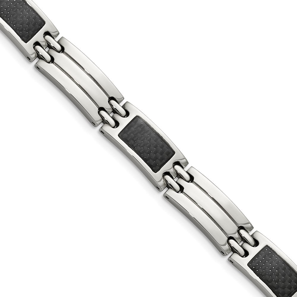 Chisel Brand Jewelry, Stainless Steel Brushed & Polished Black Carbon Fiber Inlay 8.5in Men's Bracelet