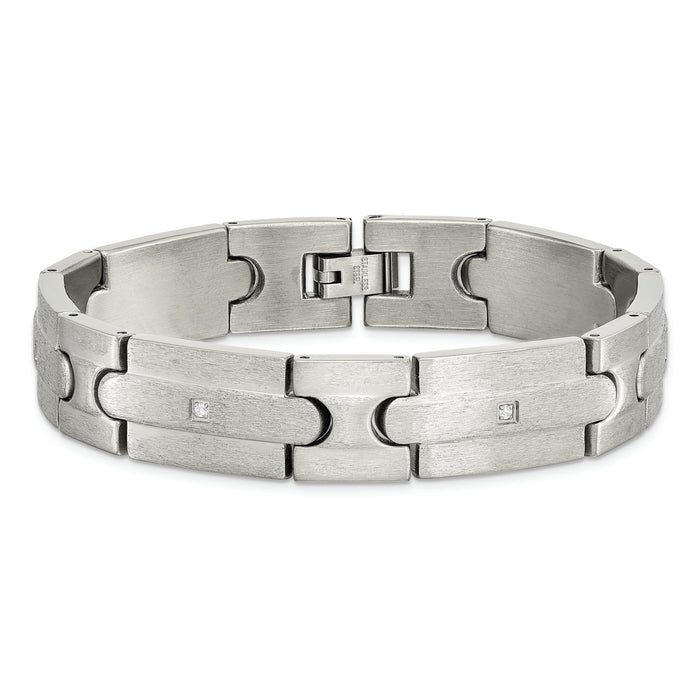 Chisel Brand Jewelry, Stainless Steel Brushed CZs Men's Bracelet