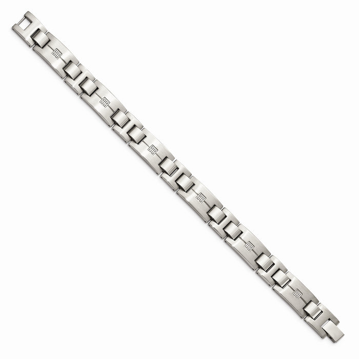 Chisel Brand Jewelry, Stainless Steel Polished and Brushed CZs Men's Bracelet