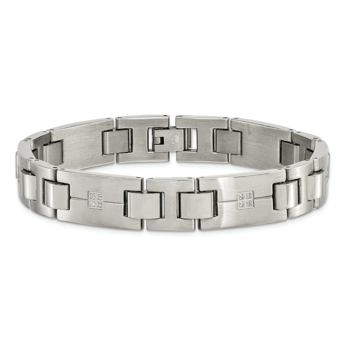 Chisel Brand Jewelry, Stainless Steel Polished and Brushed CZs Men's Bracelet