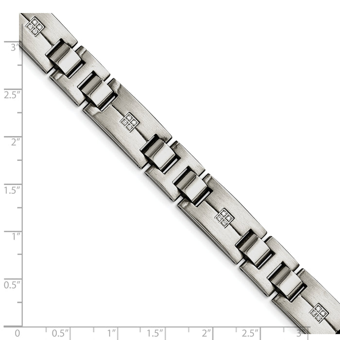 Chisel Brand Jewelry, Stainless Steel Polished and Brushed CZs Men's Bracelet