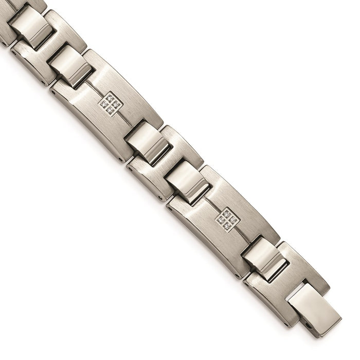 Chisel Brand Jewelry, Stainless Steel Polished and Brushed CZs Men's Bracelet
