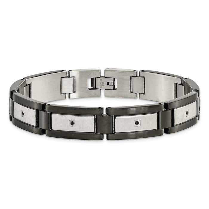 Chisel Brand Jewelry, Stainless Steel Brushed Black IP-plated with Black CZ Men's Bracelet