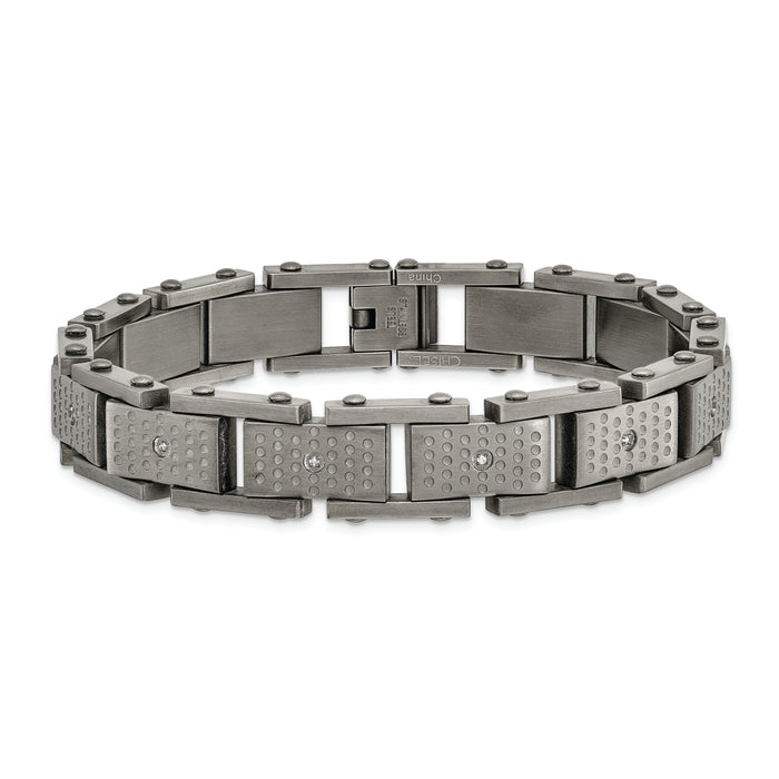 Chisel Brand Jewelry, Stainless Steel Brushed with CZ Men's Bracelet