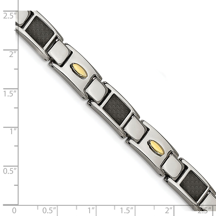 Chisel Brand Jewelry, Stainless Steel Polished Black Carbon Fiber Inlay & Yellow IP Men's Bracelet