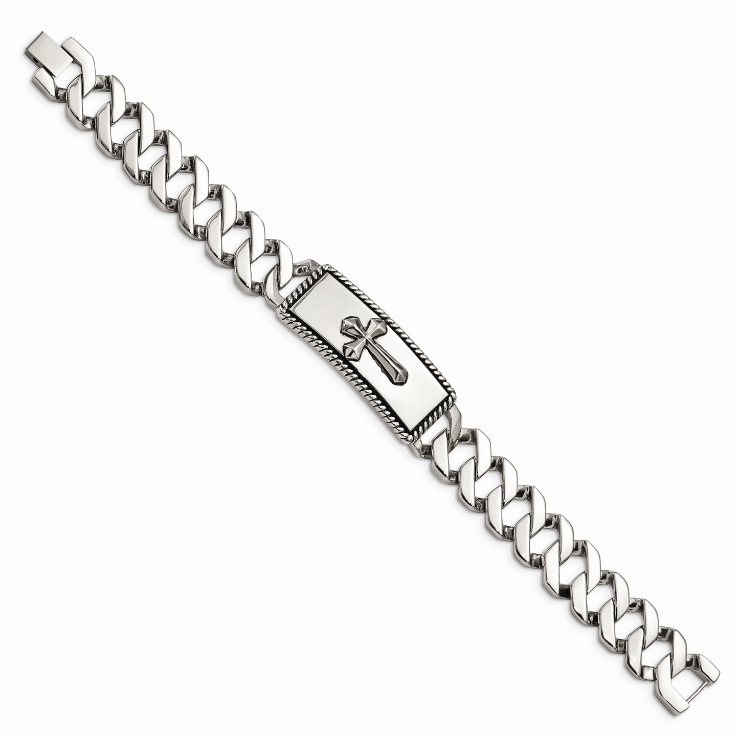 Chisel Brand Jewelry, Stainless Steel Polished and Antiqued Cross Men's Bracelet