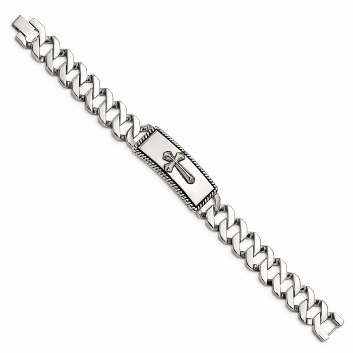 Chisel Brand Jewelry, Stainless Steel Polished and Antiqued Cross Men's Bracelet