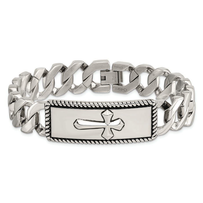 Chisel Brand Jewelry, Stainless Steel Polished and Antiqued Cross Men's Bracelet