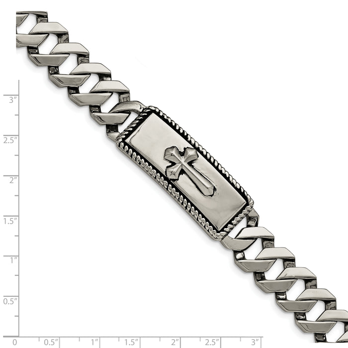 Chisel Brand Jewelry, Stainless Steel Polished and Antiqued Cross Men's Bracelet