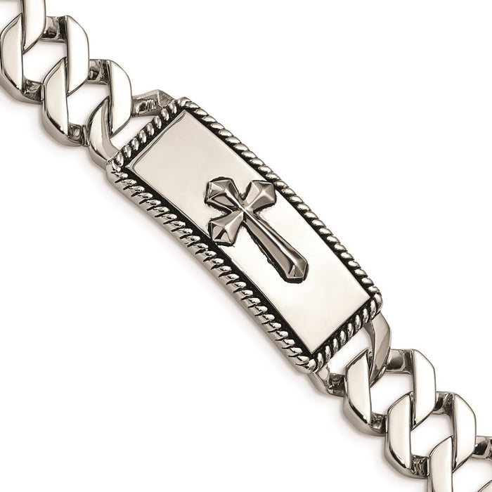 Chisel Brand Jewelry, Stainless Steel Polished and Antiqued Cross Men's Bracelet