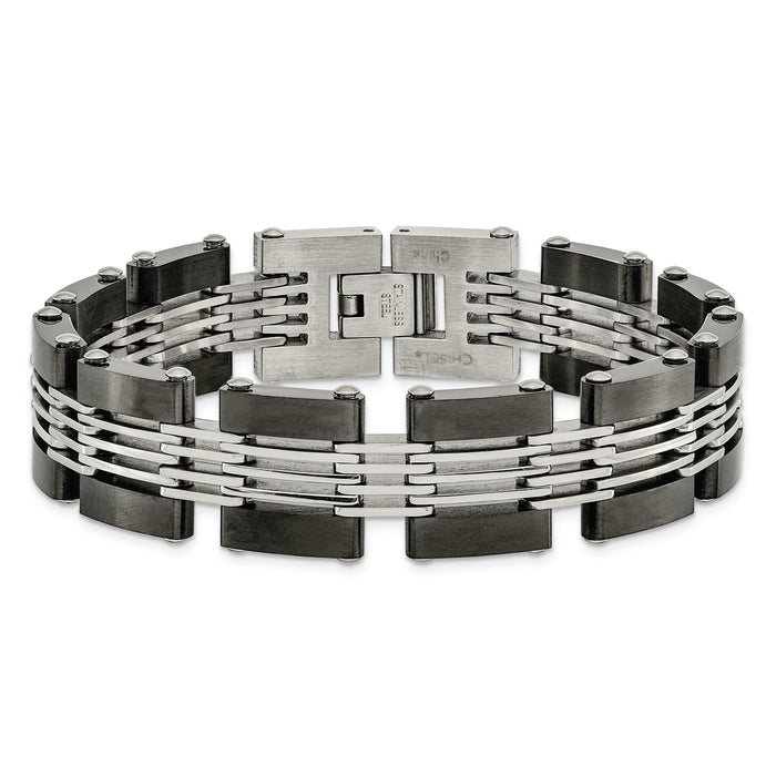 Chisel Brand Jewelry, Stainless Steel Brushed and Polished Black IP-plated Men's Bracelet