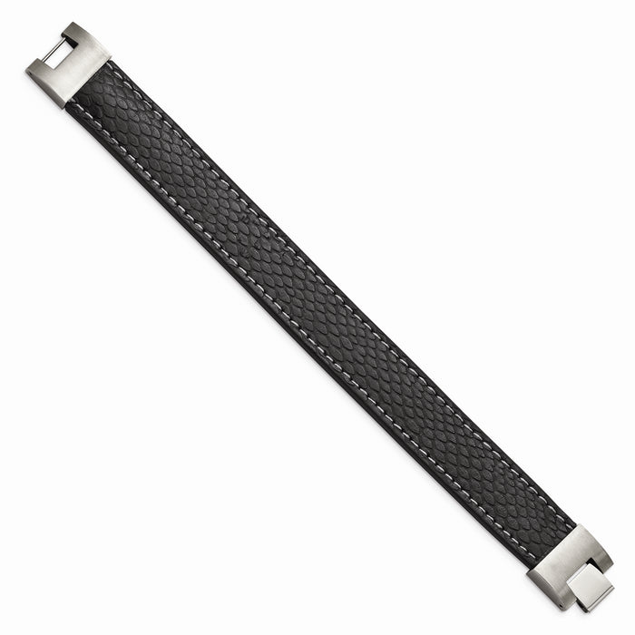 Chisel Brand Jewelry, Stainless Steel Polished Black Leather Men's Bracelet