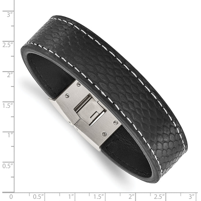 Chisel Brand Jewelry, Stainless Steel Polished Black Leather Men's Bracelet