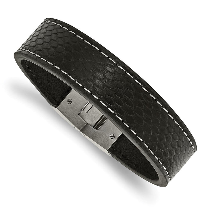 Chisel Brand Jewelry, Stainless Steel Polished Black Leather Men's Bracelet