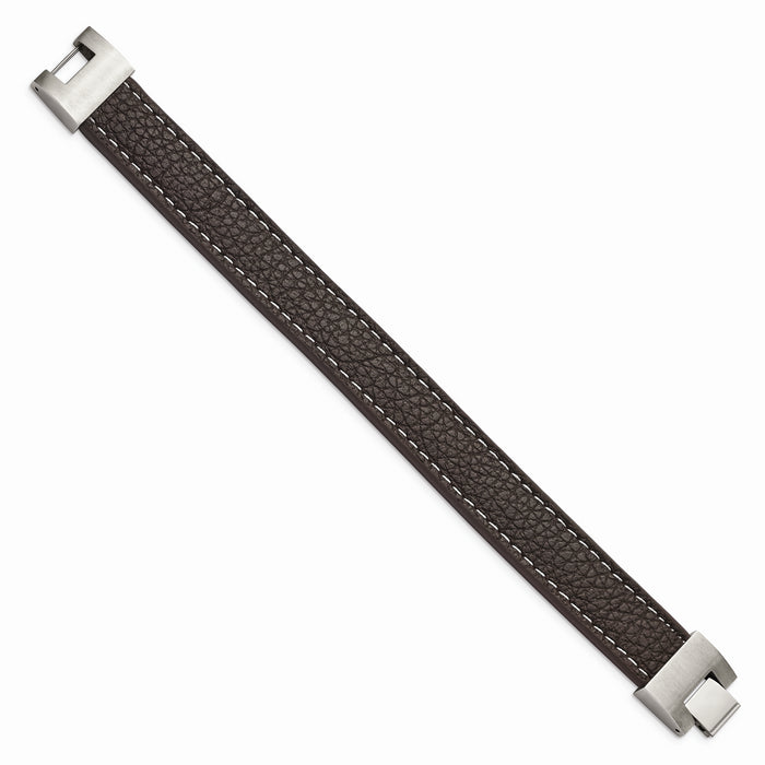 Chisel Brand Jewelry, Stainless Steel Polished Brown Leather Men's Bracelet