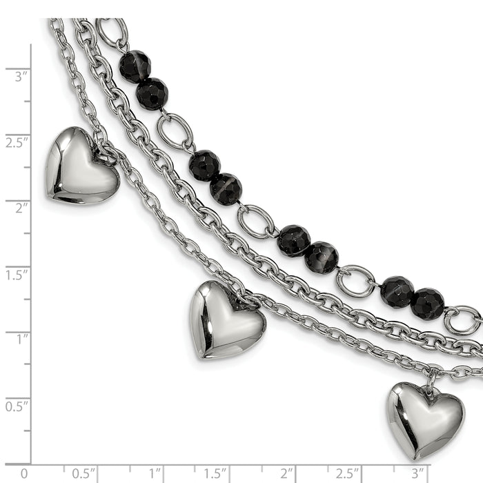 Chisel Brand Jewelry, Stainless Steel Polished with Black & White Agate with Hearts Bracelet