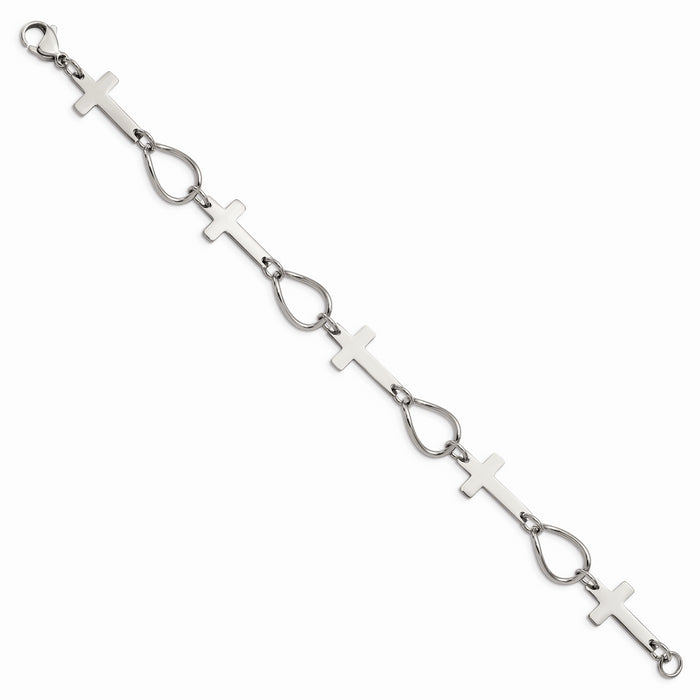 Chisel Brand Jewelry, Stainless Steel Polished Cross Bracelet