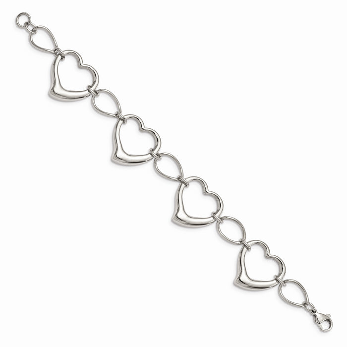 Chisel Brand Jewelry, Stainless Steel Polished Hearts Bracelet