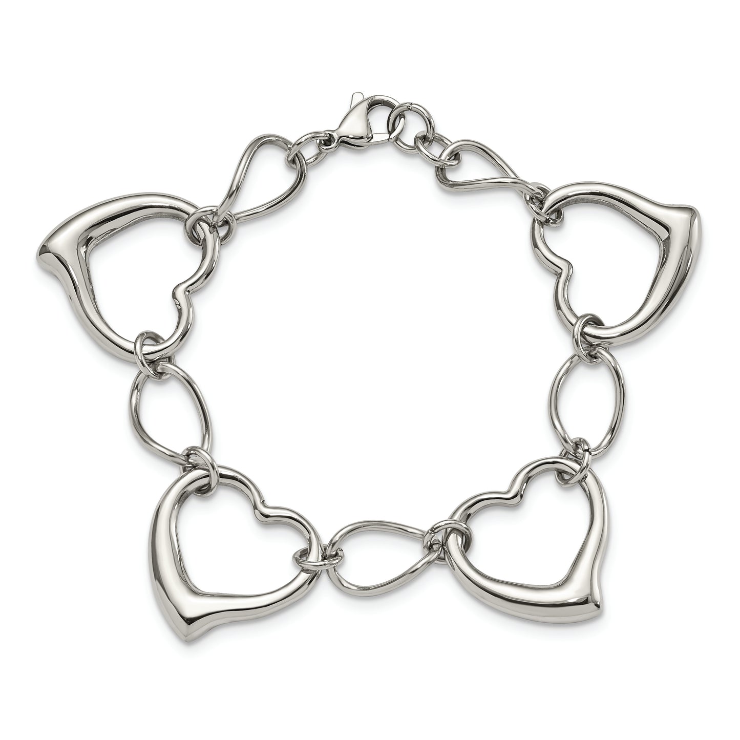 Chisel Brand Jewelry, Stainless Steel Polished Hearts Bracelet
