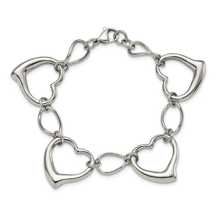 Chisel Brand Jewelry, Stainless Steel Polished Hearts Bracelet