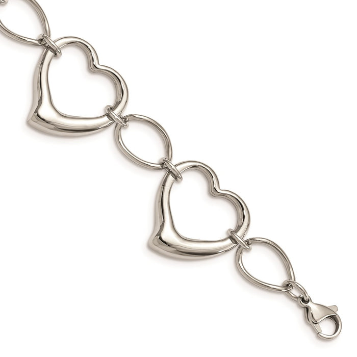 Chisel Brand Jewelry, Stainless Steel Polished Hearts Bracelet