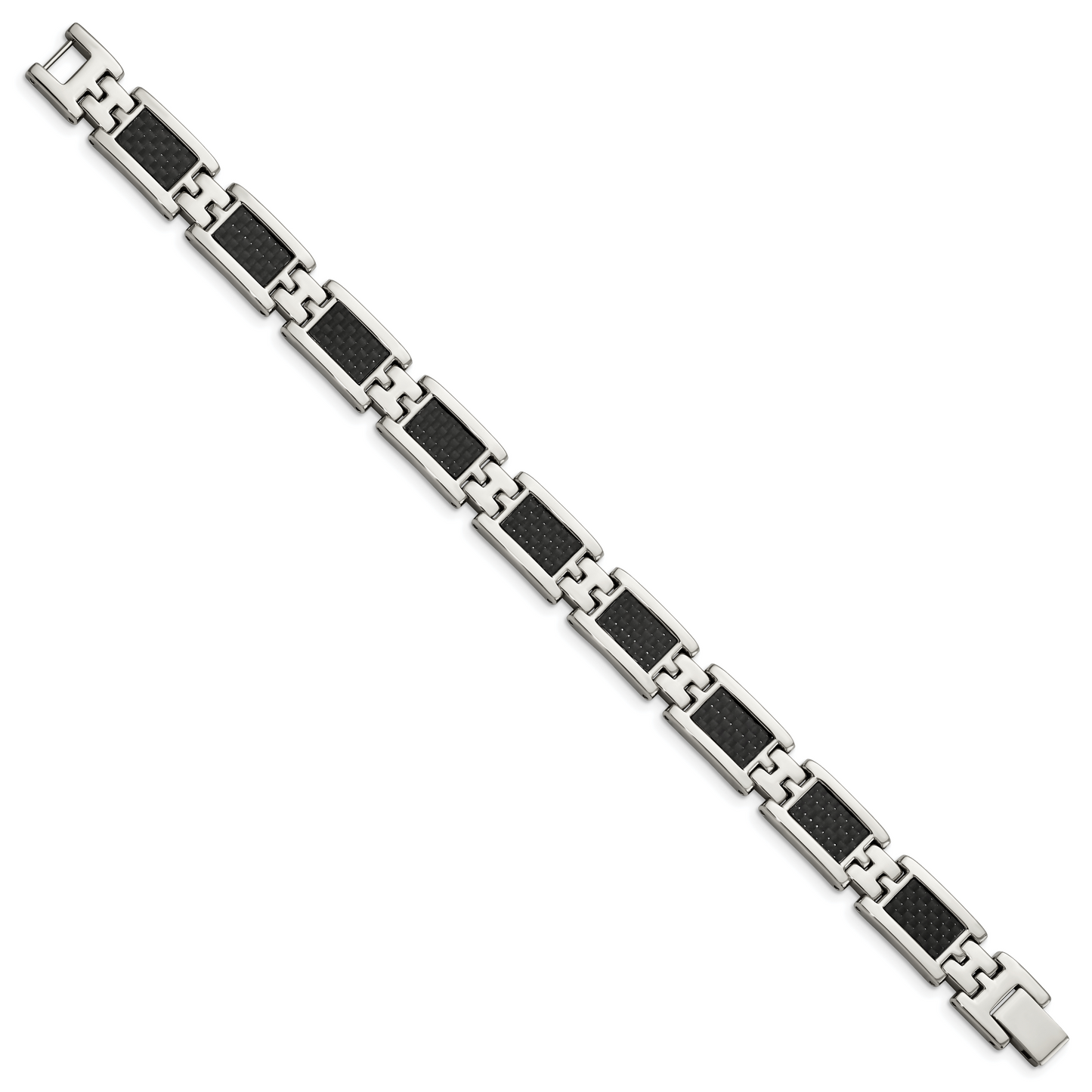 Chisel Brand Jewelry, Stainless Steel Polished Black Carbon Fiber Inlay 9in Men's Bracelet