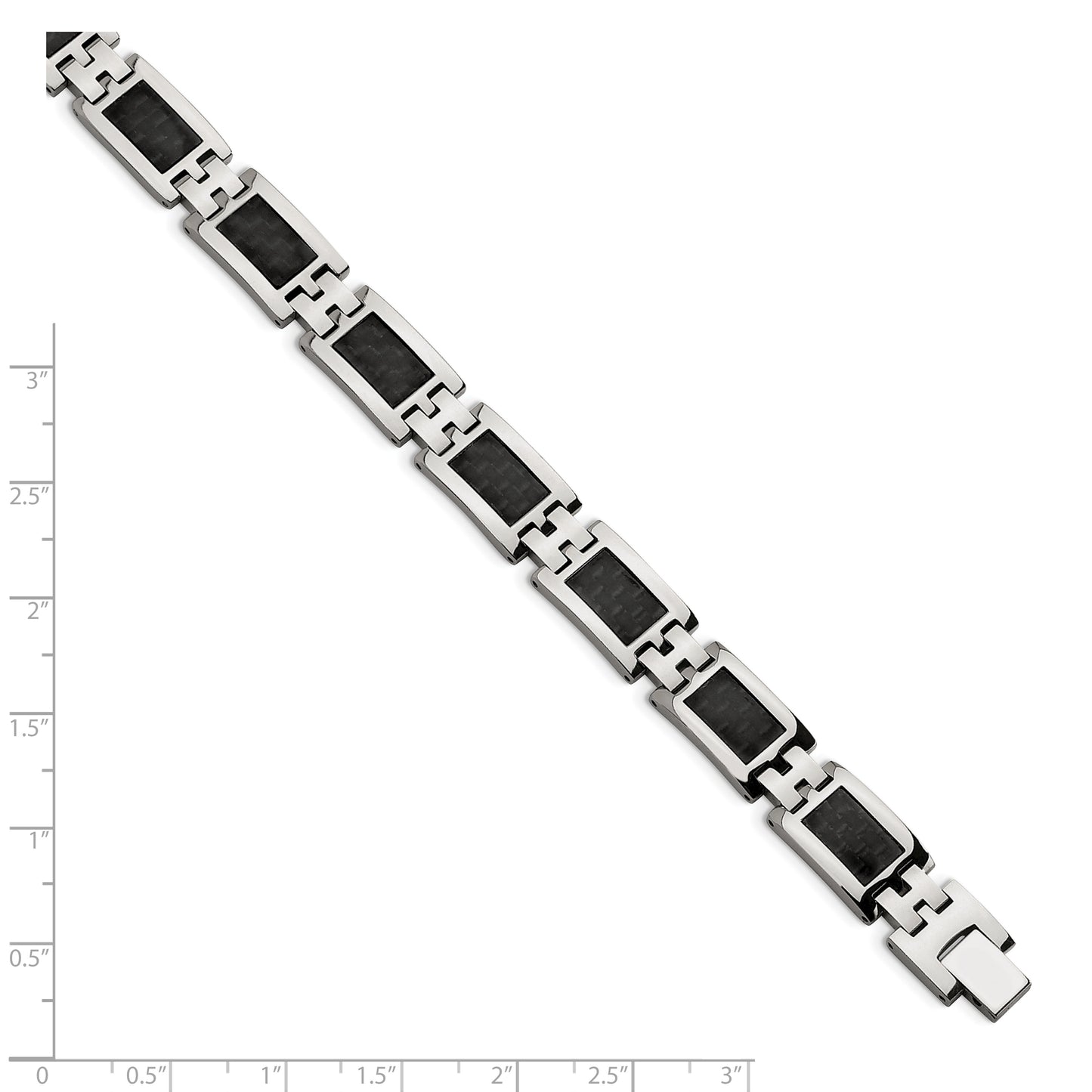 Chisel Brand Jewelry, Stainless Steel Polished Black Carbon Fiber Inlay 9in Men's Bracelet