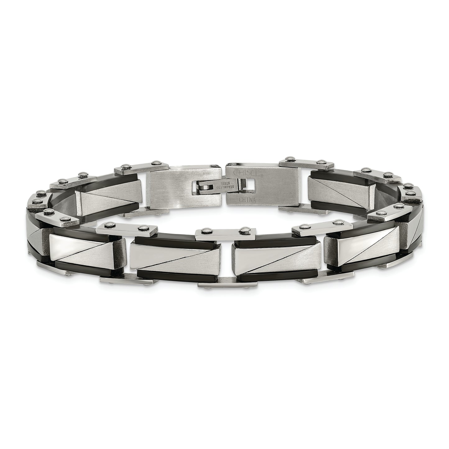 Chisel Brand Jewelry, Stainless Steel Brushed and Polished Black IP-plated Men's Bracelet