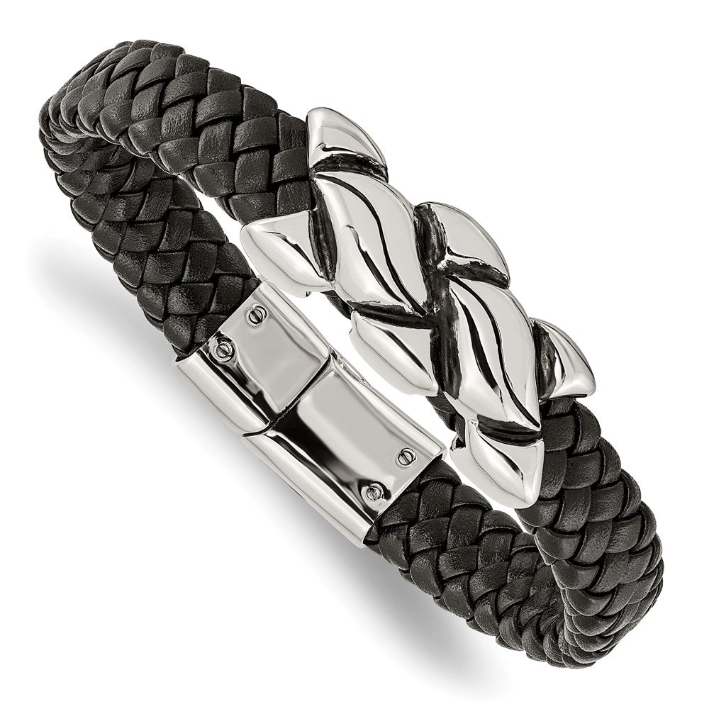 Chisel Brand Jewelry, Stainless Steel Antiqued Black Leather Bracelet