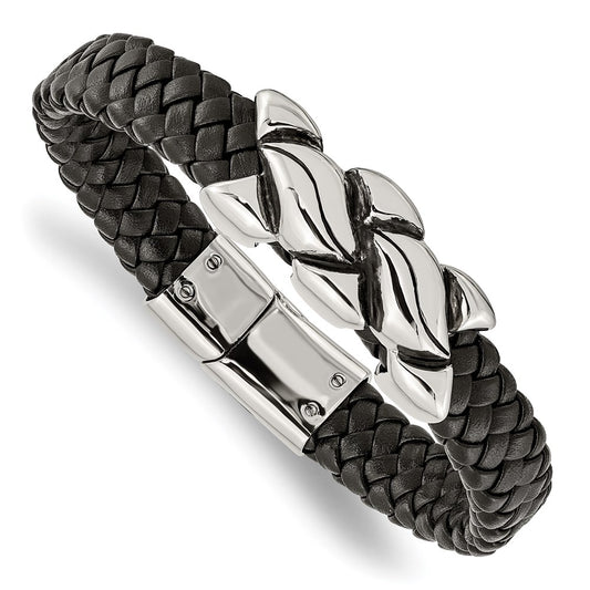 Chisel Brand Jewelry, Stainless Steel Antiqued Black Leather Bracelet