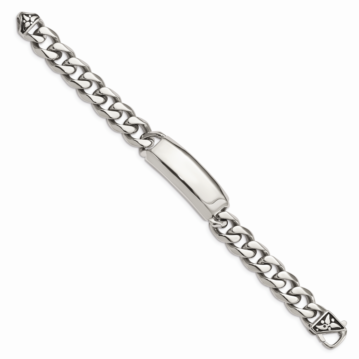 Chisel Brand Jewelry, Stainless Steel Polished and Antiqued Curb ID Link Men's Bracelet
