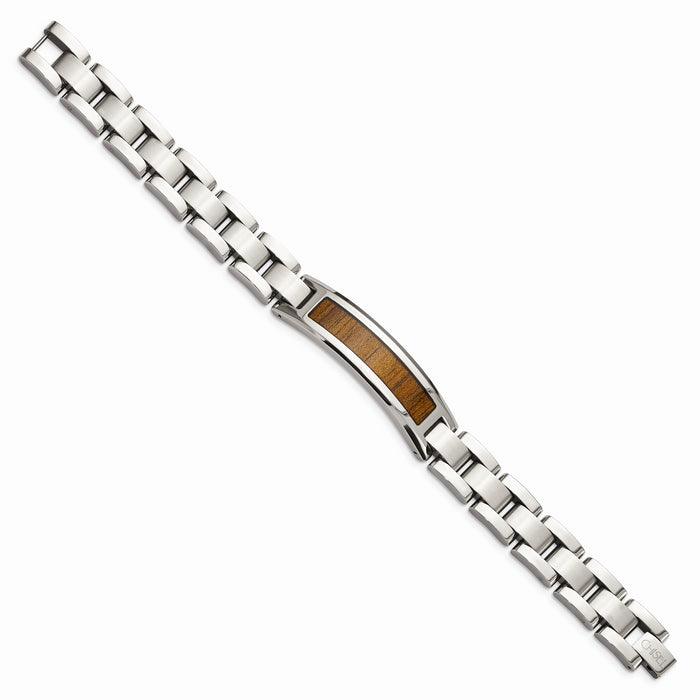 Chisel Brand Jewelry, Stainless Steel Polished/Brushed Wood Inlay Enameled Men's Bracelet