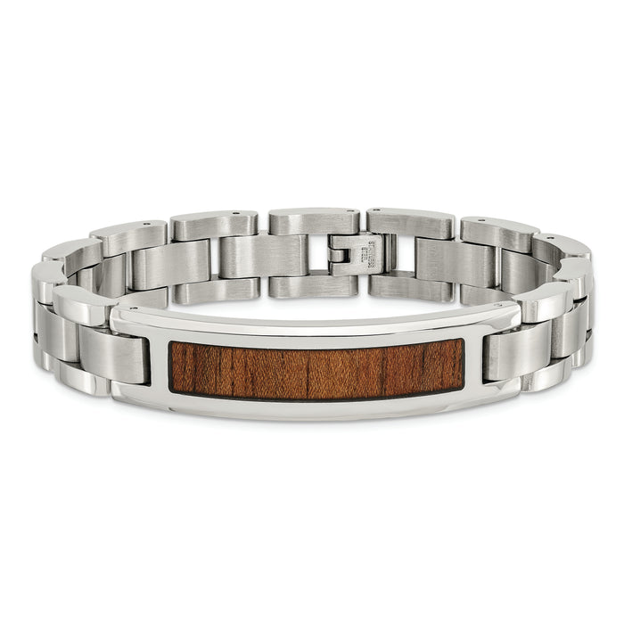 Chisel Brand Jewelry, Stainless Steel Polished/Brushed Wood Inlay Enameled Men's Bracelet