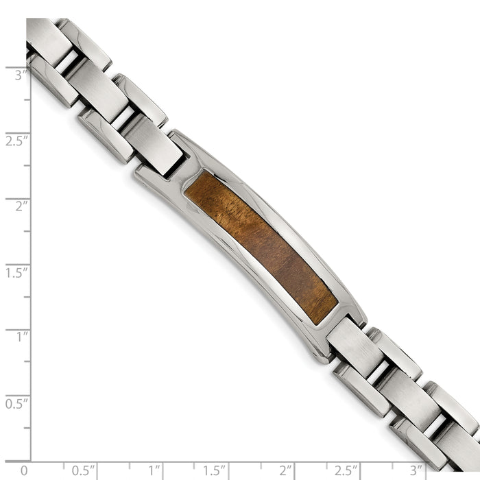 Chisel Brand Jewelry, Stainless Steel Polished/Brushed Wood Inlay Enameled Men's Bracelet