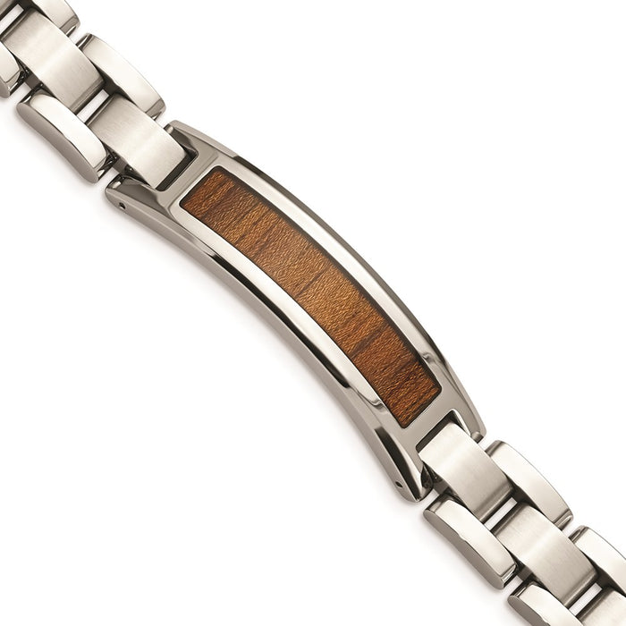 Chisel Brand Jewelry, Stainless Steel Polished/Brushed Wood Inlay Enameled Men's Bracelet