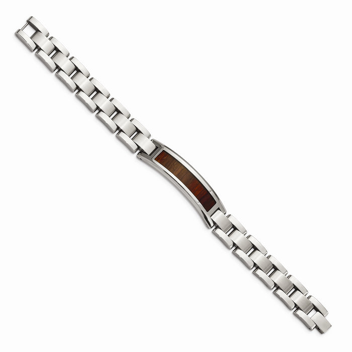 Chisel Brand Jewelry, Stainless Steel Polished/Brushed Red/Orange Wood Inlay Enameled Men's Bracelet