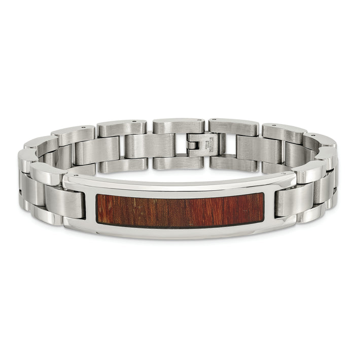 Chisel Brand Jewelry, Stainless Steel Polished/Brushed Red/Orange Wood Inlay Enameled Men's Bracelet