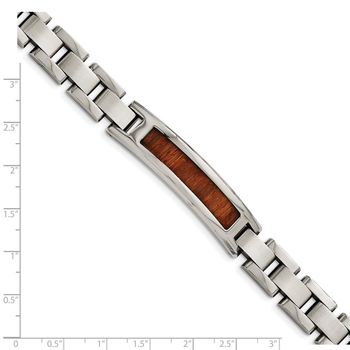 Chisel Brand Jewelry, Stainless Steel Polished/Brushed Red/Orange Wood Inlay Enameled Men's Bracelet