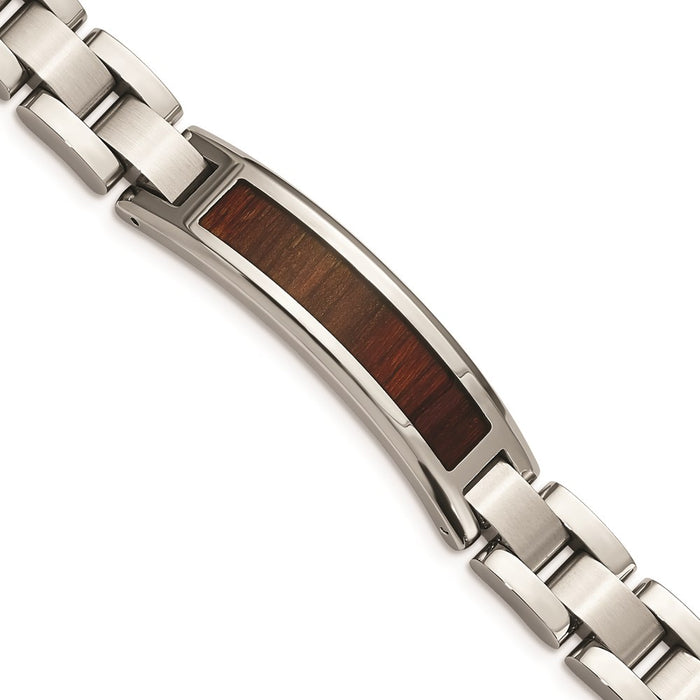 Chisel Brand Jewelry, Stainless Steel Polished/Brushed Red/Orange Wood Inlay Enameled Men's Bracelet