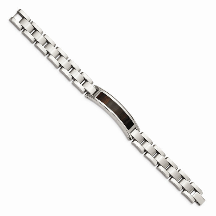 Chisel Brand Jewelry, Stainless Steel Polished/Brushed Black Wood Enameled Men's Bracelet