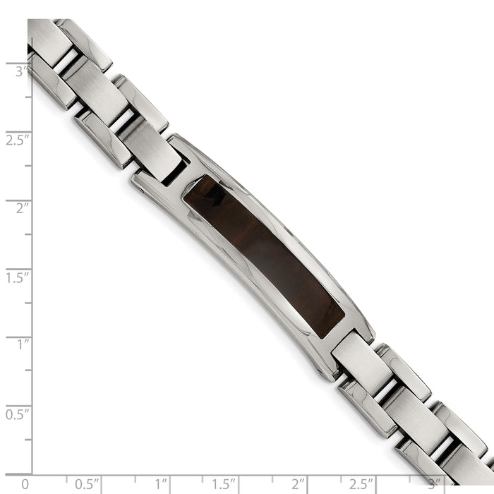 Chisel Brand Jewelry, Stainless Steel Polished/Brushed Black Wood Enameled Men's Bracelet