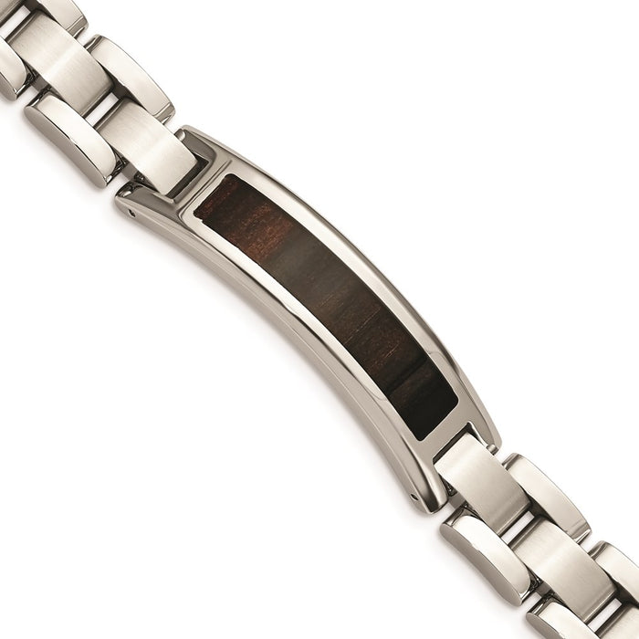 Chisel Brand Jewelry, Stainless Steel Polished/Brushed Black Wood Enameled Men's Bracelet