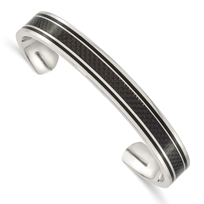 Chisel Brand Jewelry, Stainless Steel Polished Black Carbon Fiber Inlay/Black IP-plated Bangle
