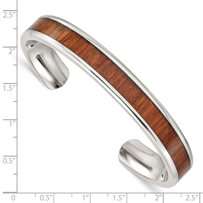 Chisel Brand Jewelry, Stainless Steel Polished Red/Orange Wood Inlay Bangle